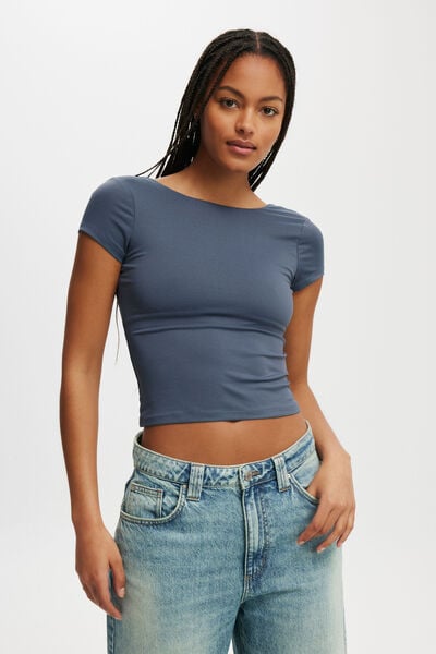 Cleo Low Back Tee, BLUE SLATE