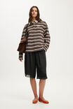 Oversized Long Sleeve Graphic Polo, RHODE ISLAND / BROWN STRIPE - example image 2