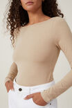 The One Basic Boat Neck Long Sleeve Top, MID TAUPE - alternate image 4