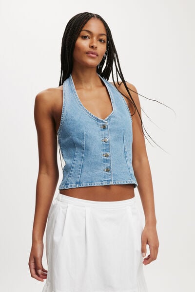 Harley Denim Halter Vest, BREEZE BLUE