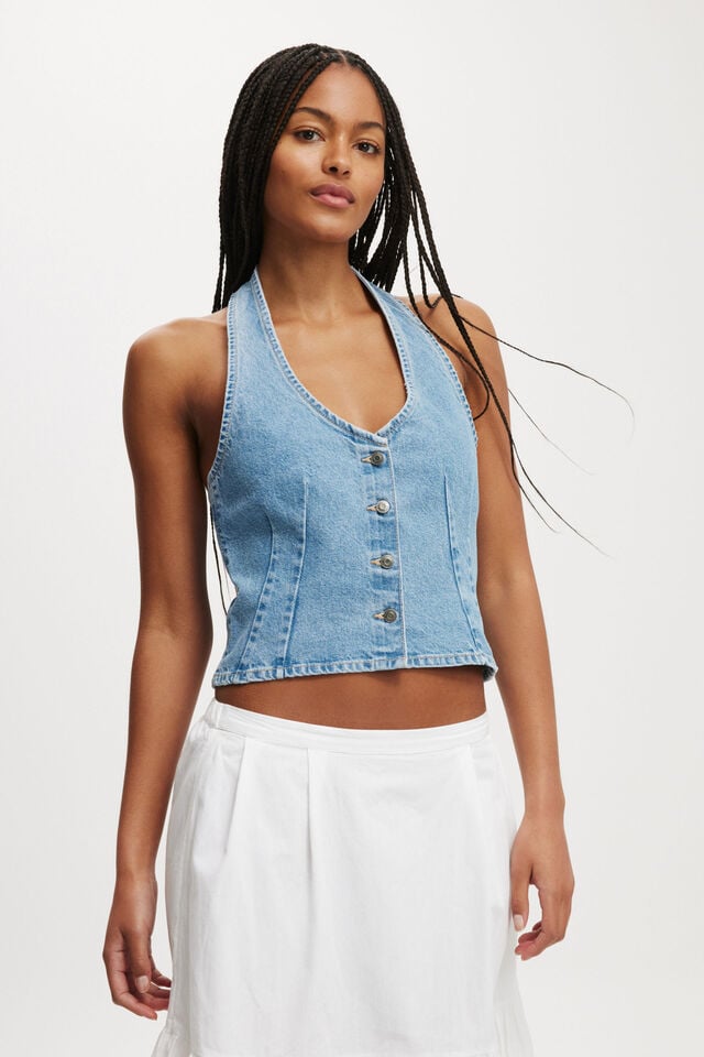 Harley Denim Halter Vest, BREEZE BLUE