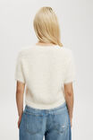 Faux Hair Rib Short Sleeve Cardi, STONE - alternate image 3