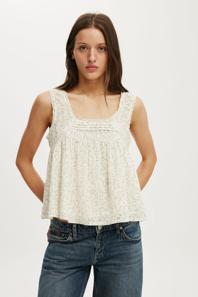 Sunspell Scoop Neck Tank, MIRANDA SPRIG FLORAL/GARDENIA