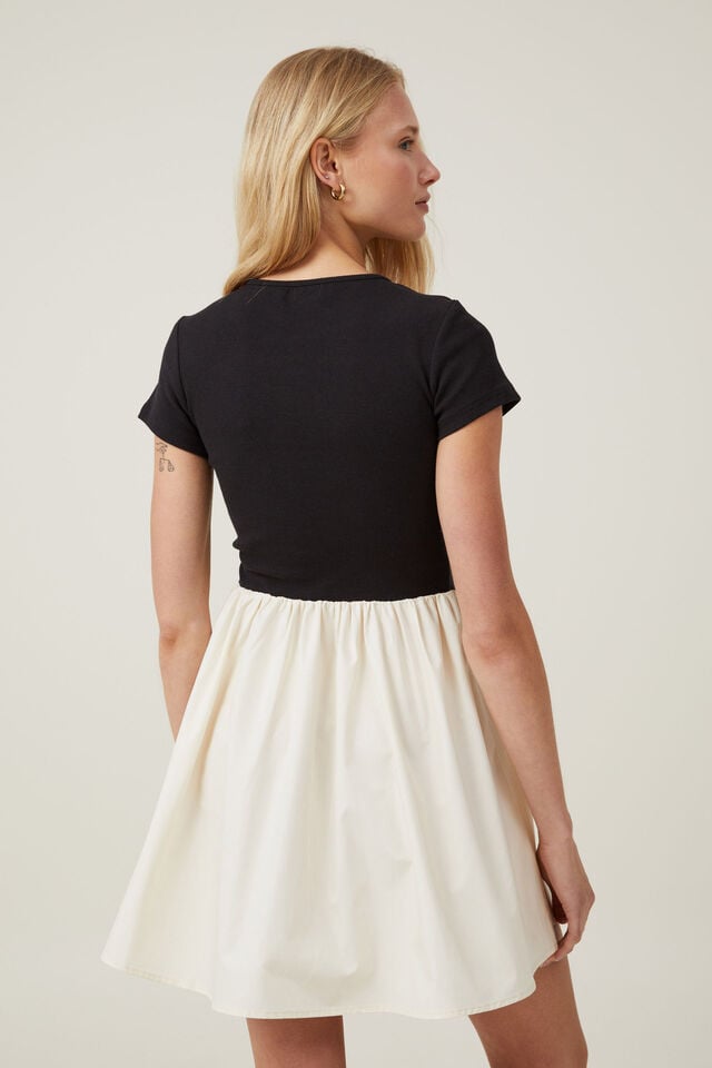 Romee Short Sleeve Mini Dress, BLACK/BUTTERMILK