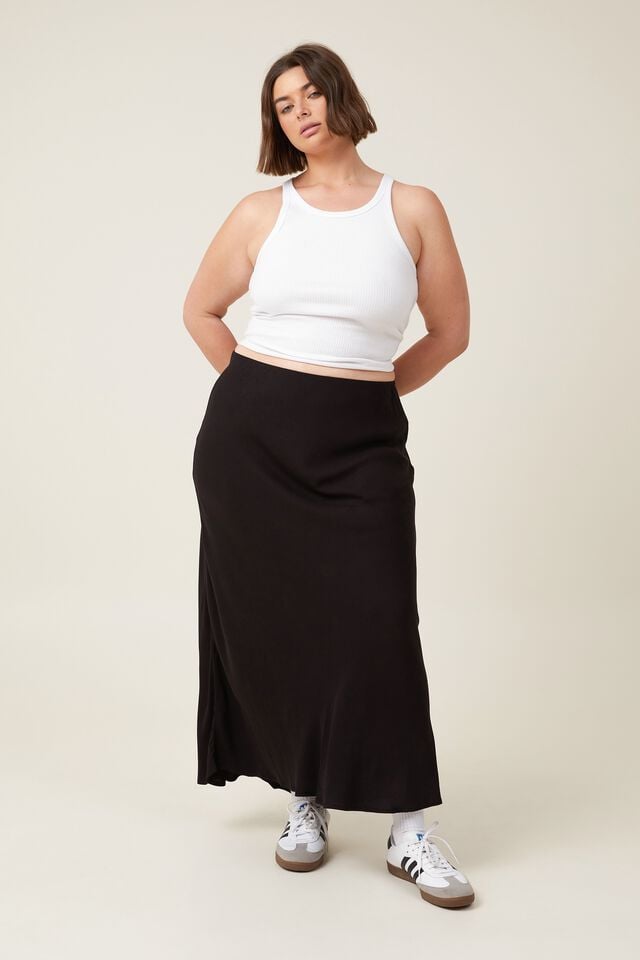 Bloom Maxi Slip Skirt, BLACK