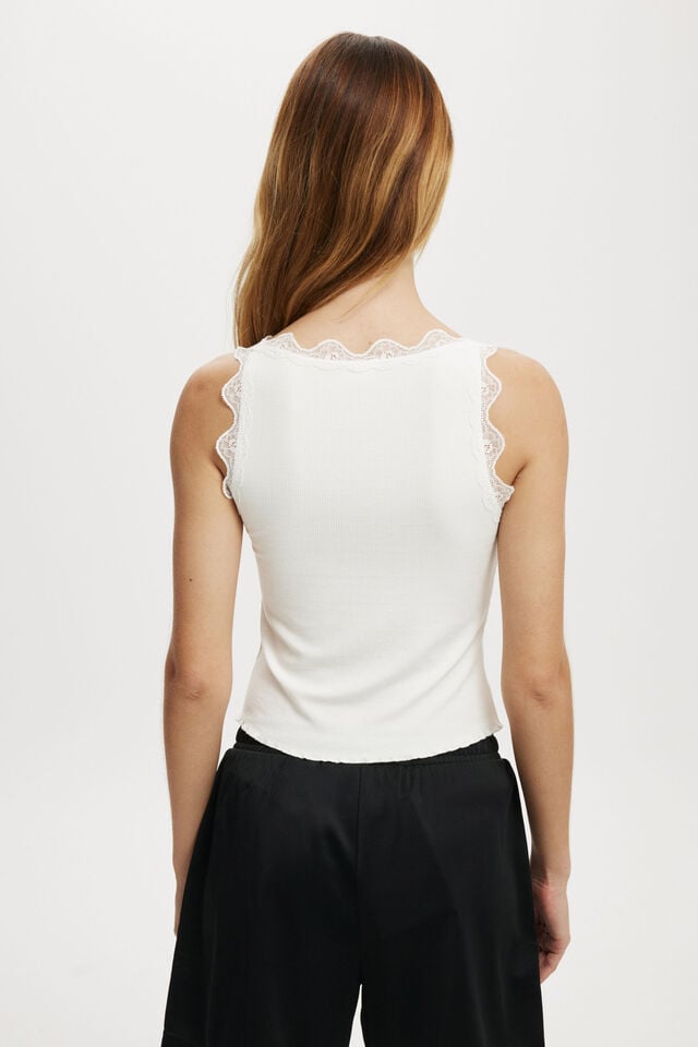 Tibby Lace Trim Tank, NATURAL WHITE