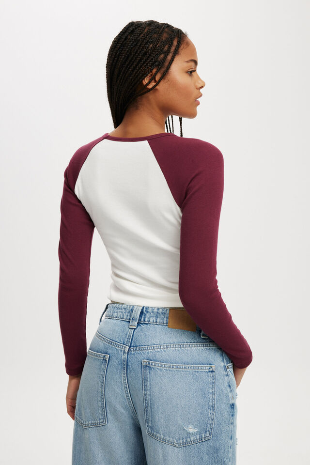 Kelsey Raglan Long Sleeve, VINTAGE WHITE/CHERRY VARNISH