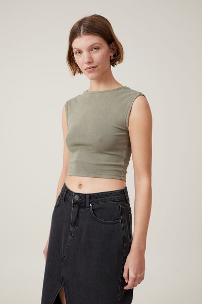 Camiseta - Madison Backless Short Sleeve Top, WASHED WOODLAND