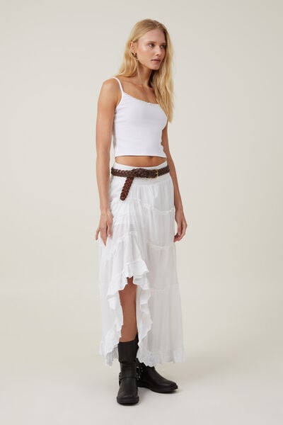 Mylee Ruffle Maxi Skirt, WHITE