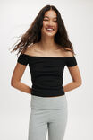 Sasha Lace Trim Off The Shoulder Top, BLACK - alternate image 1