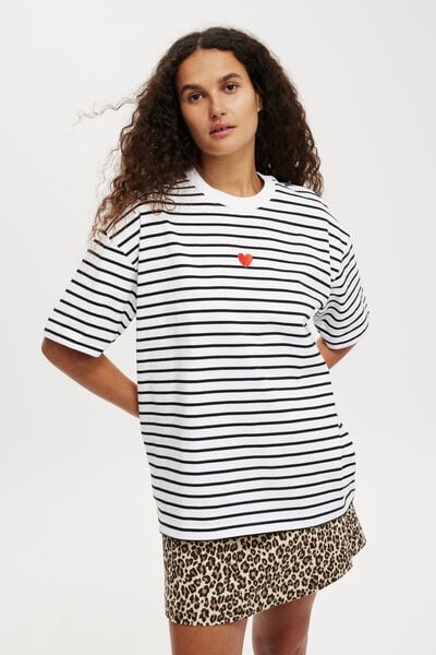 The Premium Boxy Graphic Tee, HEART/BLACK WHITE STRIPE