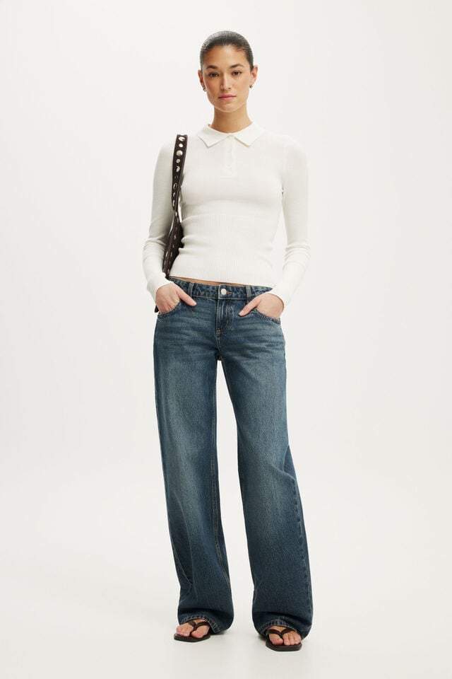 Close Knit Ls Polo, PORCELAIN