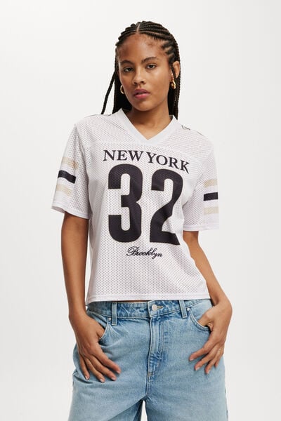 V Neck Regular Cropped Graphic Tee, BROOKLYN 32/MID TAUPE