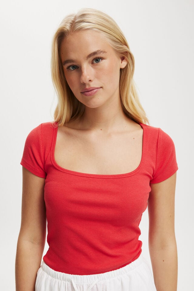 Byron Square Neck Short Sleeve, SCARLET RED