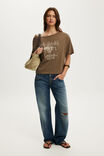 Lcn Music Off Shoulder Boxy Graphic Tee, LCN BRA DEF LEPPARD TOUR 81 / DEEP TAUPE - example image 2