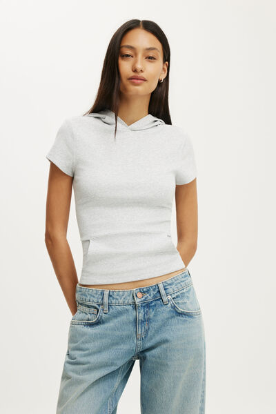 Hooded Short Sleeve, GREY MARLE