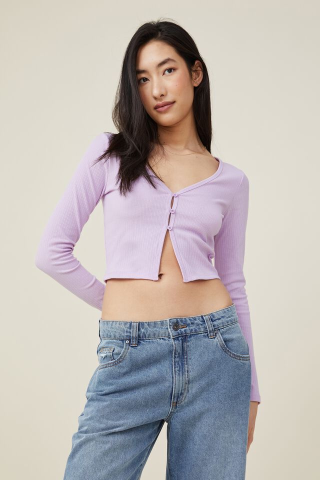 Tayla Button Up Long Sleeve Top, CLOUDY PINK