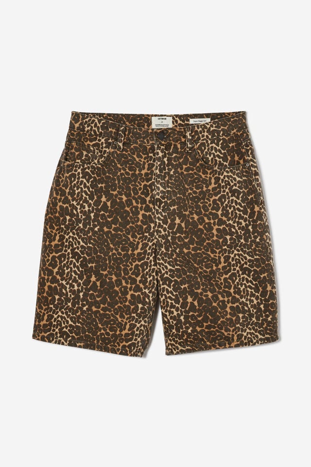 Super Baggy Denim Jort, LEOPARD