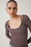 Camiseta - Heidi Picot Trim Long Sleeve Top, DARK MAUVE - vista alternativa 4
