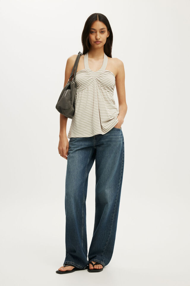 Reece Babydoll Halter, MADI STRIPE PALE EUCALYPTUS/CHERRY BLOSSOM