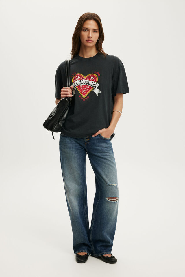 Fleetwood Mac Music Boxy Graphic Tee, LCN WMG FLEETWOOD MAC HEART / WASHED BLACK