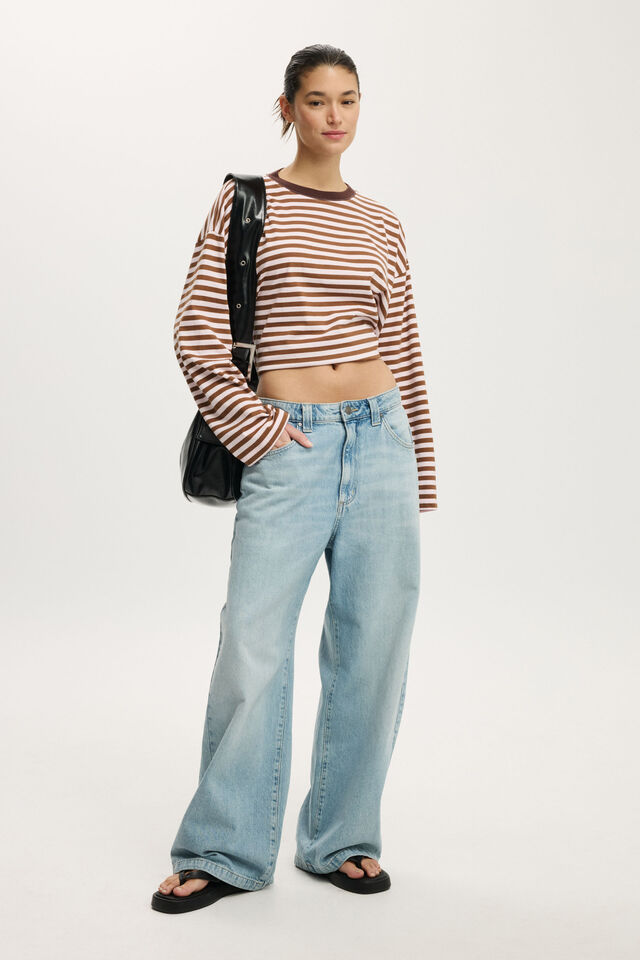 Boxy Long Sleeve Top, SOPHIE STRIPE BABYDOLL/WALNUT
