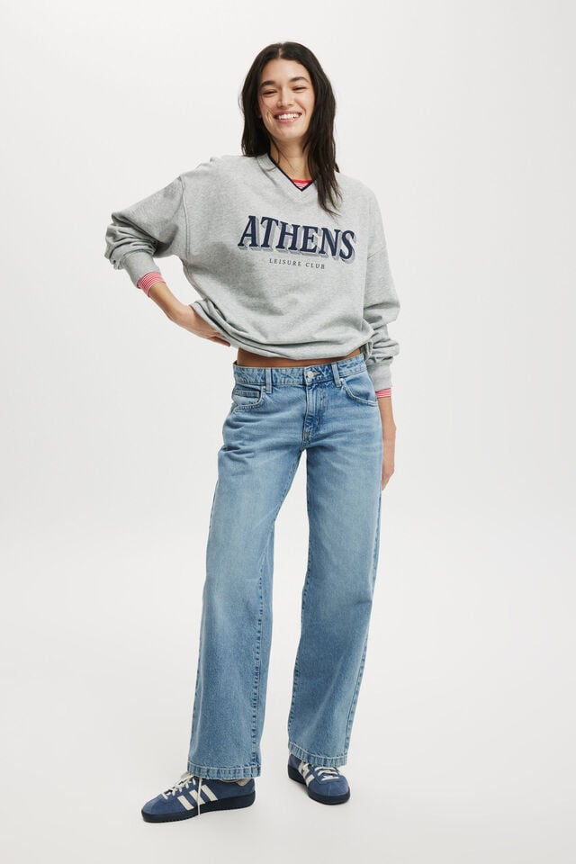 Classic Fleece Graphic V Neck Sweatshirt, ATHENS/LIGHT GREY MARLE
