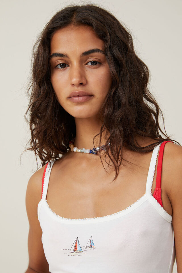 90 S Graphic Strappy Cami, SAILBOATS/VINTAGE WHITE