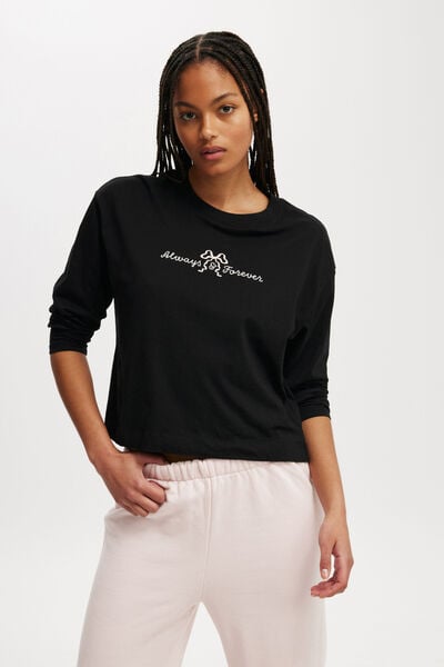 Classic Long Sleeve Graphic Tee, ALWAYS FOR EVER/ BLACK