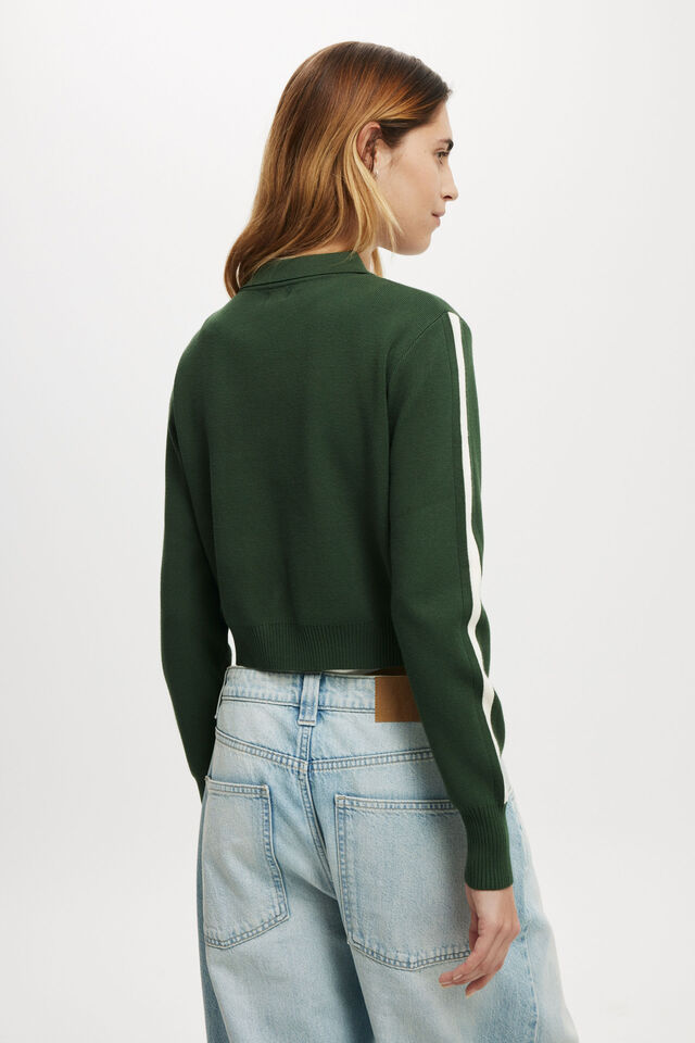 Sporty Double Knit Cardi, PINE FOREST GREEN