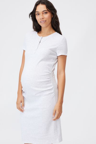 Maternity Rib Henley Short Sleeve Dress, LIGHT GREY MARLE
