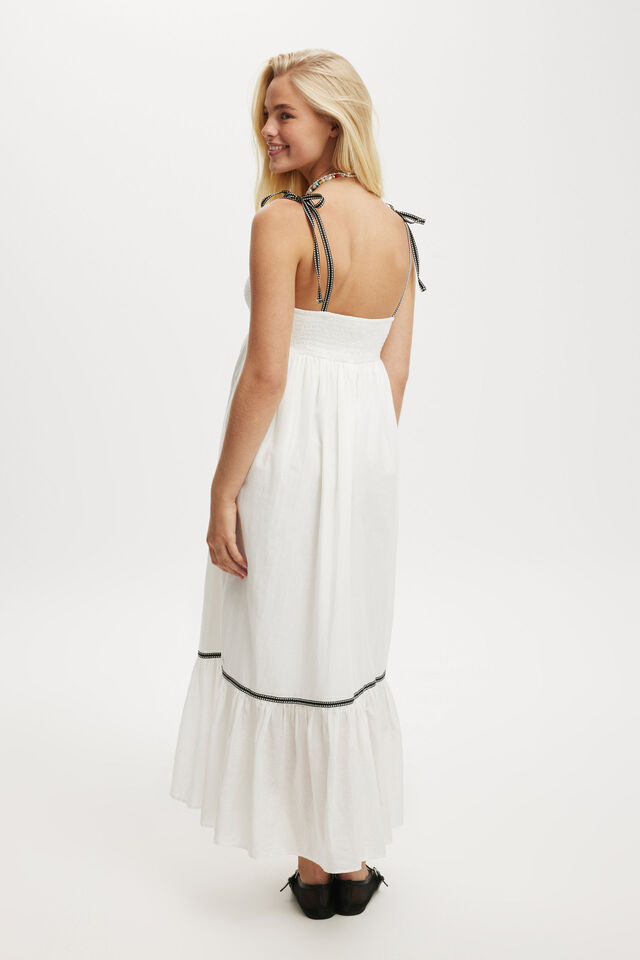 Karli Contrast Trim Maxi Dress, WHITE