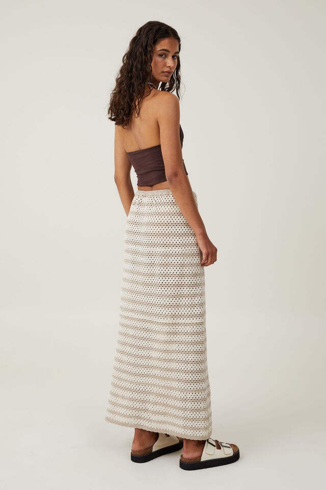 Crochet Knit Maxi Skirt, MID TAUPE/ STONE