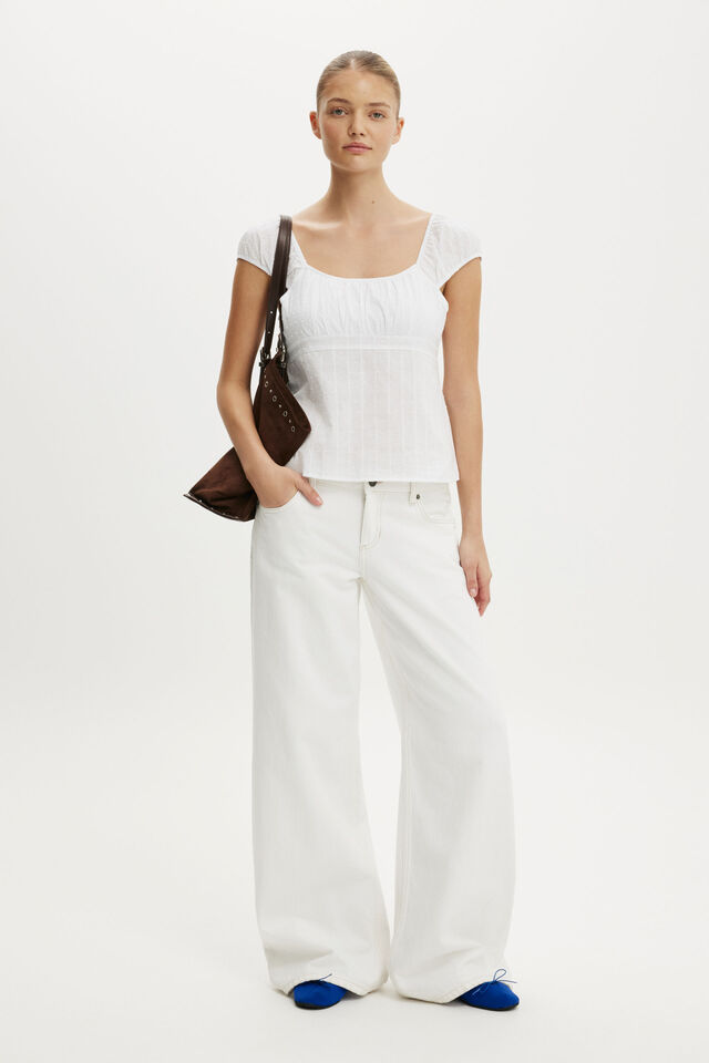 Tie Back Babydoll Top, WHITE TEXTURE