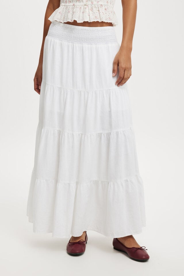 Haven Shirred Waist Maxi Skirt, WHITE