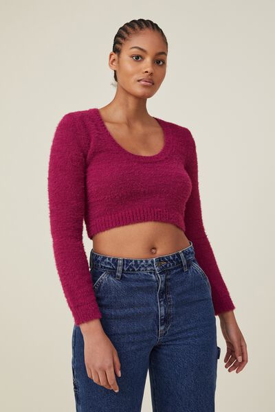 It Knit Crop Sweater, RASPBERRY PURPLE