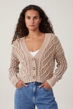 Washed Mid Crop Cable Cardigan, WASHED WHEAT - alternate image 1