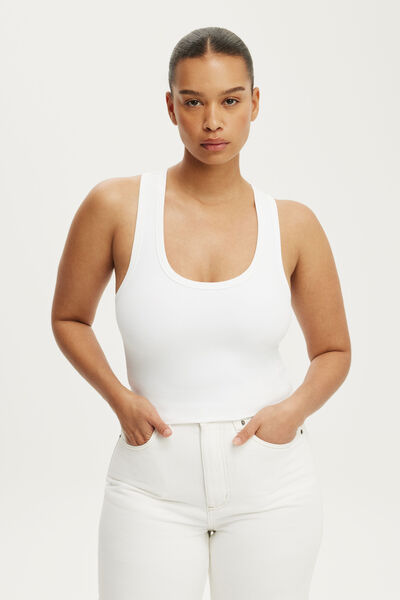 Hold Me Scoop Neck Racerback Tank, WHITE