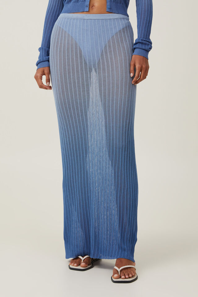 Sheer Knit Maxi Skirt, ELEMENTAL BLUE DIP DYE