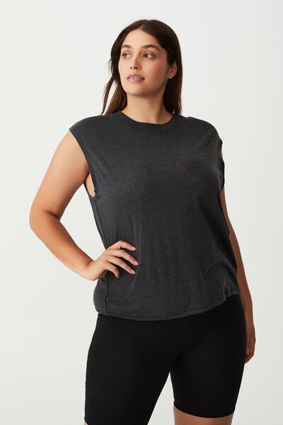 Curve Lifestyle Slouchy Muscle Tank, BLACK WASH