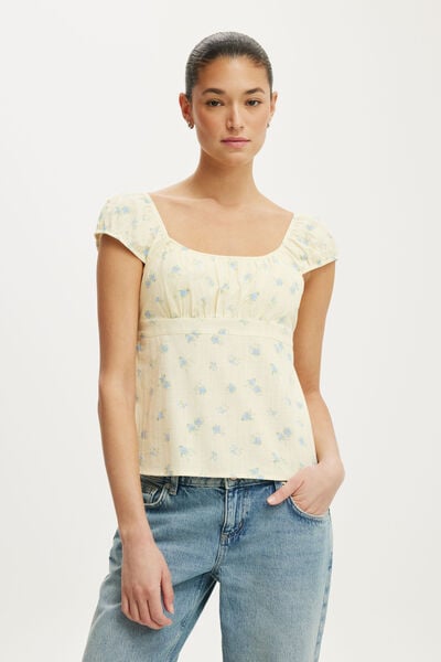 Tie Back Babydoll Top, THEA DITSY VANILLA GLOW
