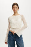 Sofia Lace Long Sleeve Top, SAND WHITE LACE - example image 1