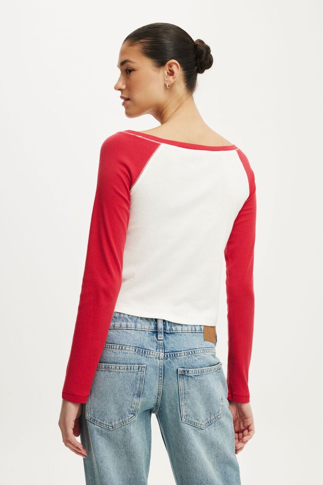 The Rolling Stones Music Fitted LS Raglan Graphic Tee, LCN BRA ROLLING STONES 1994 / VINTAGE WHT