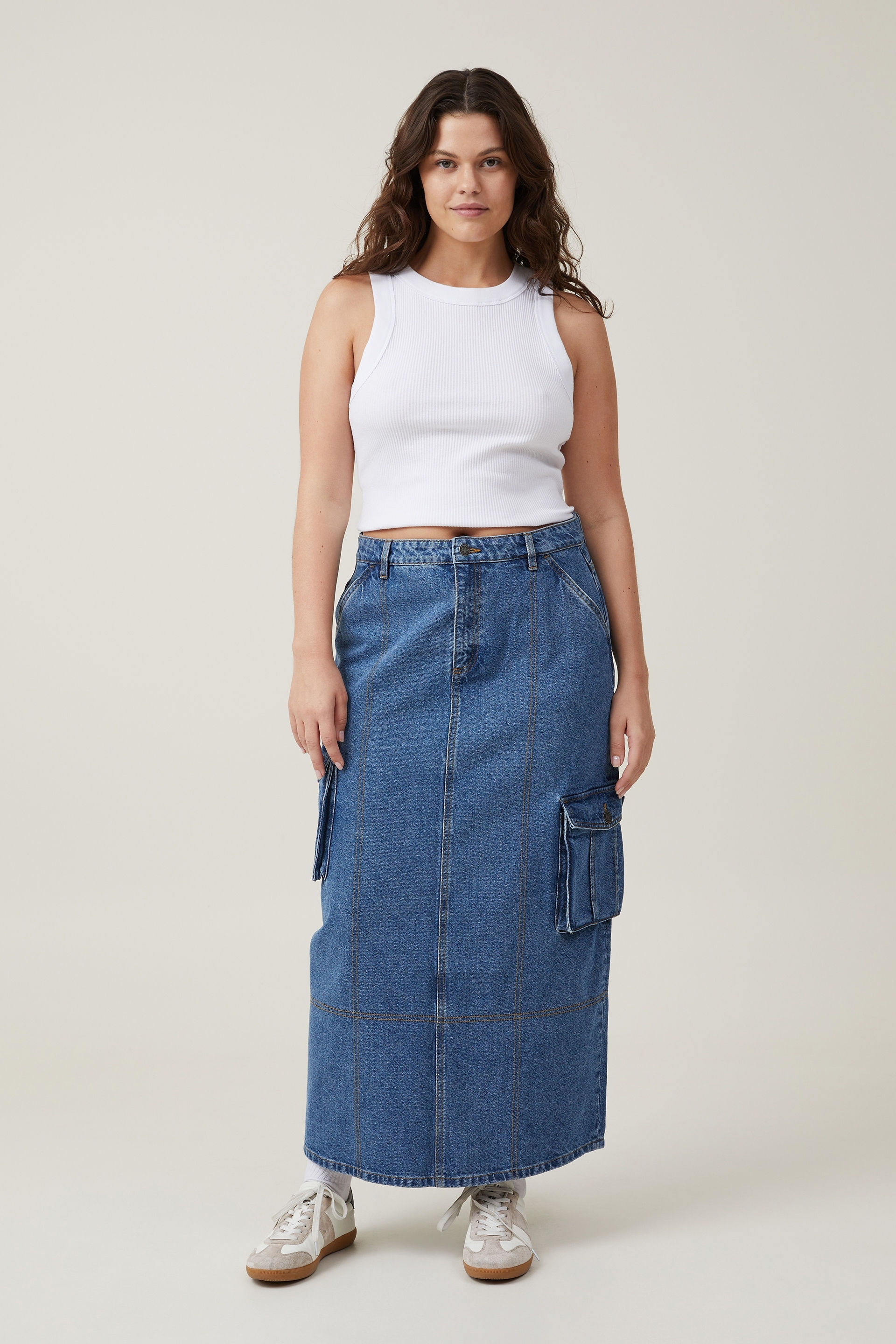 Cargo Denim Maxi Skirt