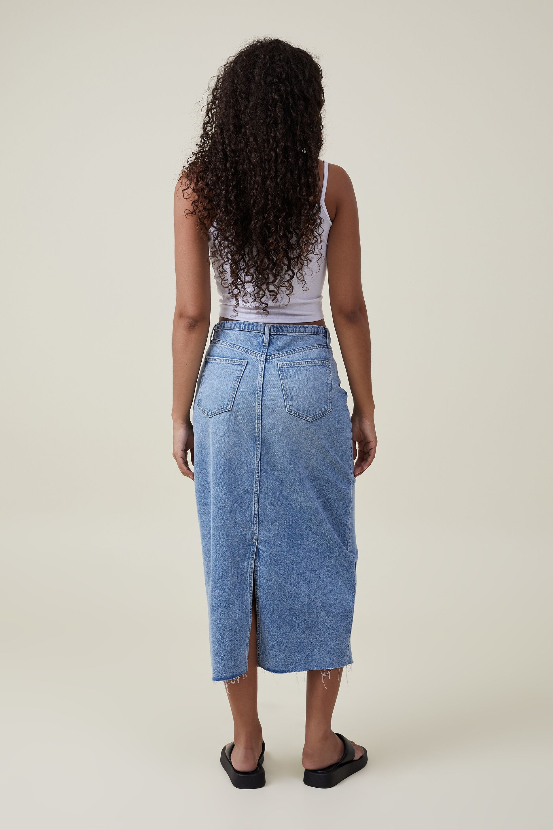 Blue Denim Split Hem Midaxi Skirt  New Look