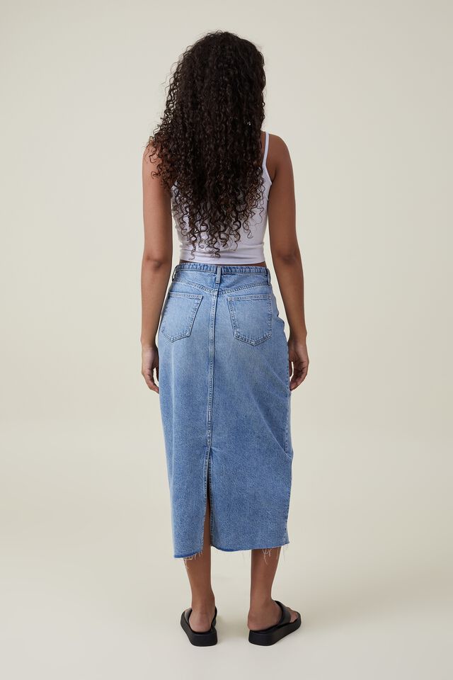Women's Back Elastic High Waist A-Line Maxi Long Denim Jean Skirt