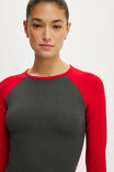 Everyday Smooth Raglan Long Sleeve, CHARCOAL MARLE/RED PETAL - example image 4