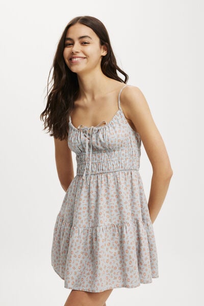 Haven Tiered Mini Dress, PAISLEY DITSY LIGHT STEEL