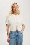 Faux Hair Rib Short Sleeve Cardi, STONE - alternate image 1