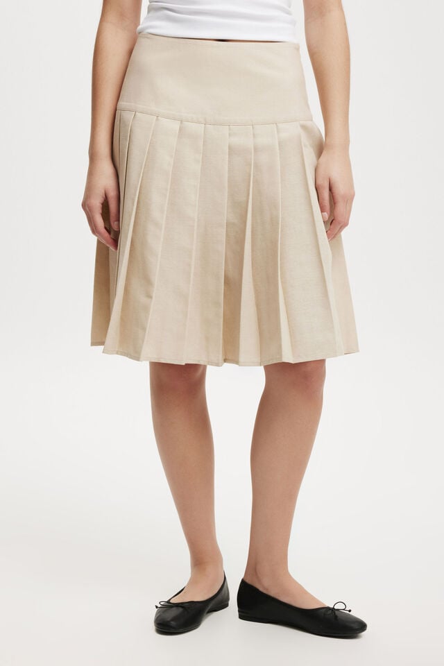 Serena Pleated Midi Skirt, STONE